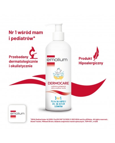 Emolium Dermocare 3w1 płyn do kąpieli, żel, szampon 400 ml