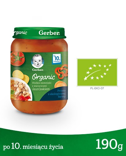 Nestlé Gerber Organic słodkie ziemniaki z warzywami i kurczakiem po 10 miesiącu 190 g