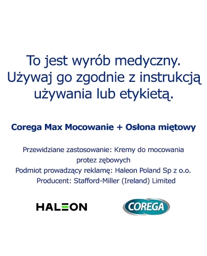 Corega Power Max Mocowanie + Osłona krem mocujący do protez zębowych o smaku miętowym 40 g