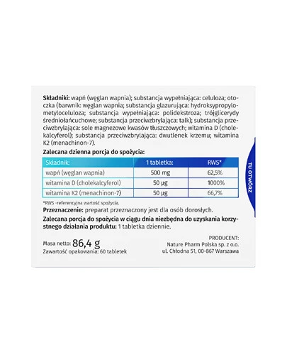 Calciuminum Osteo D3 + K2 60 tabletek