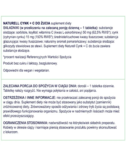 Naturell Cynk + C 120 tabletek do rozgryzania i żucia