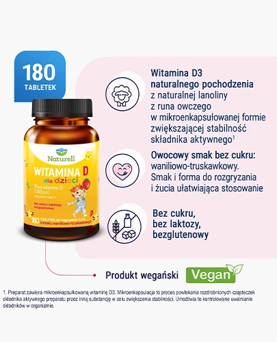 Naturell Witamina D dla dzieci 180 tabletek