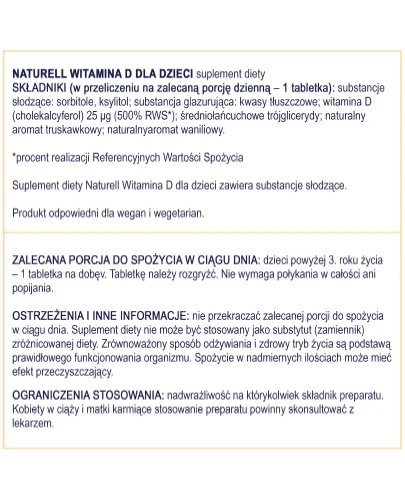 Naturell Witamina D dla dzieci 180 tabletek